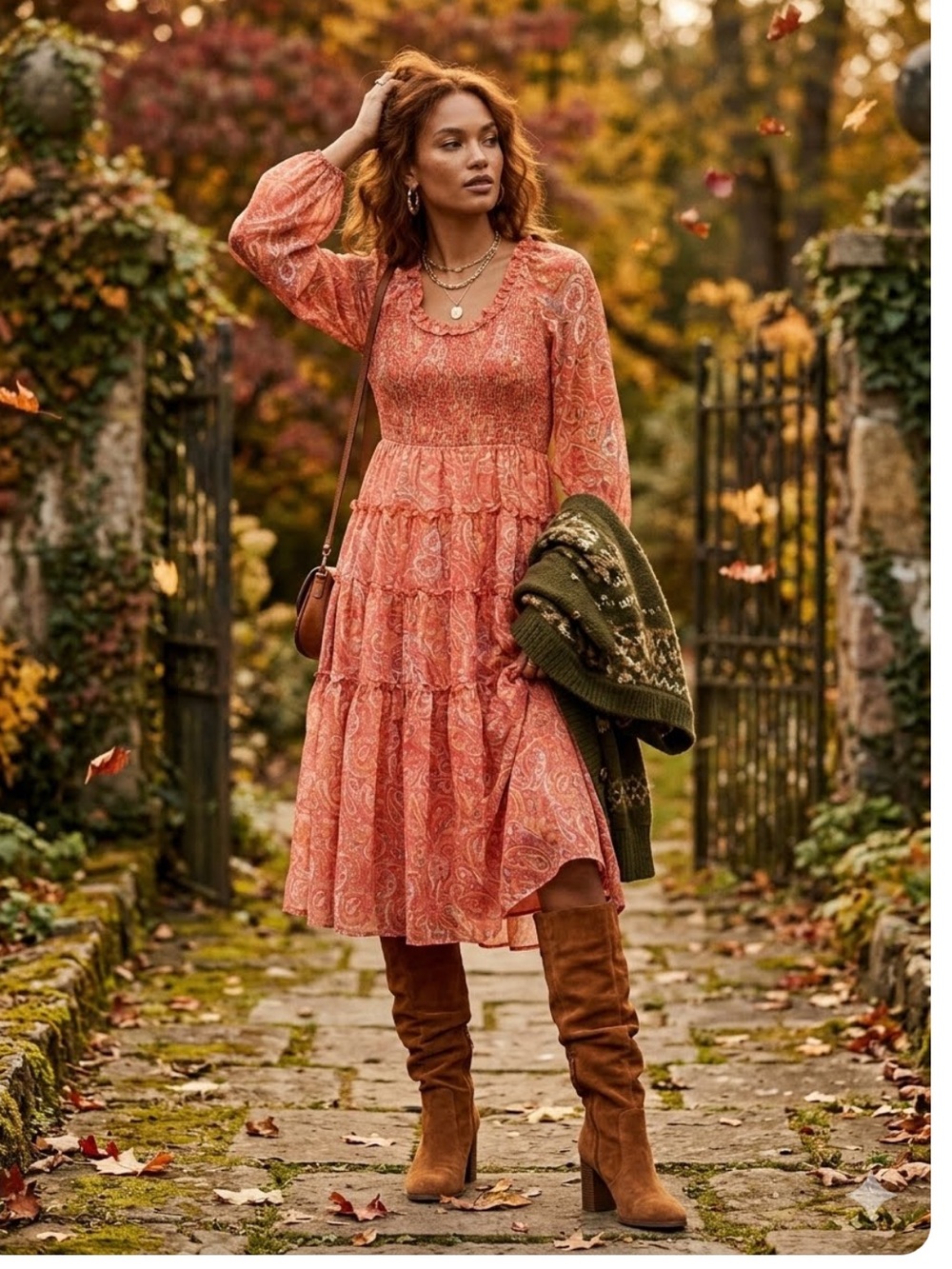 NWT Jacquie the Label Anthropologie Paisley Blouson Sleeve Smocked Midi Dress L
